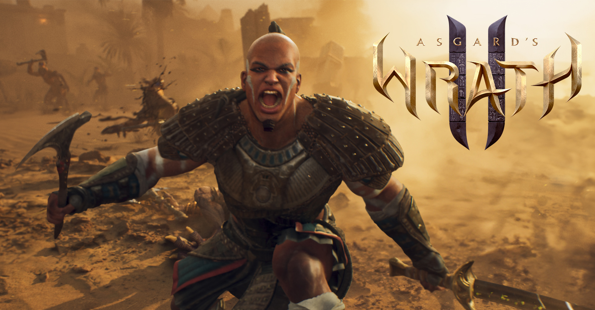 Gameplay screenshot of Asgard's Wrath 2 epic desert environments